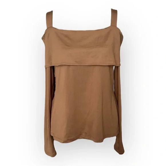 Tan Asymmetrical Long Sleeve Blouse - Picture 2 of 3